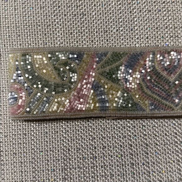 Vintage S Ivory Pink Green Yellow Blue Beaded Pastel Colored Wide Velcro Belt main image 12